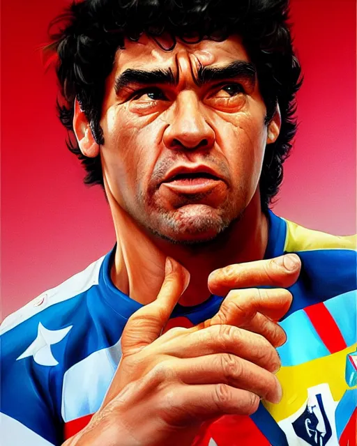 Prompt: cinematic portrait diego armando maradona by peter andrew jones, by mark brooks, hd, hyper detailed, 4 k