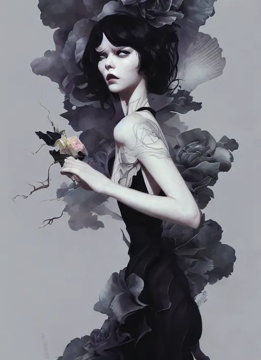 Image similar to character design by james jean, ruan jia, ilya kuvshinov, martine johanna, jakub rebelka ( ( ( portrait of gothic girl in seductive luxurious flowy tornado dress ) ) ) emerging from lighting and powerful thunder, sharp edges. ultra detailed, majestic, intricate,