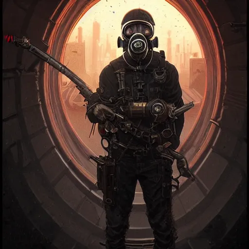 Image similar to portrait of a man wearing a black helmet and a black gas mask,red glowing eyes,digital art,crazy detail,hyperdetailed,hyperrealistic,photorealistic,art by greg rutkowski,trevor henderson,artstation,deviantart,eerie,western comic style,comic