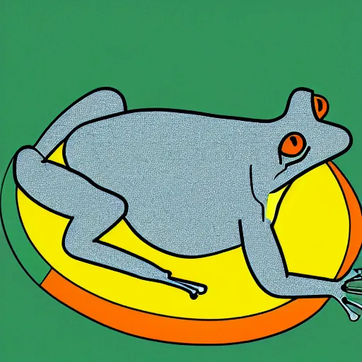 Prompt: An illustration of a frog, flat colors, minimalist