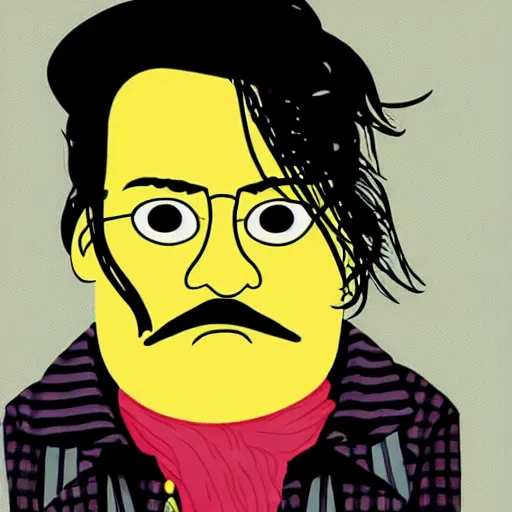 Prompt: johnny depp, in the style of the simpsons, yellow skin