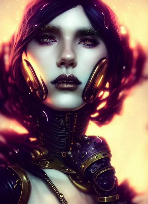 Prompt: soft lustrous seductive ivory ebony dark gutter punk gothic cyborg, golden ratio, flowerpunk, details, scifi, fantasy, cyberpunk, intricate, decadent, highly detailed, digital painting, octane render, artstation, concept art, smooth, sharp focus, illustration, art by artgerm, loish, wlop