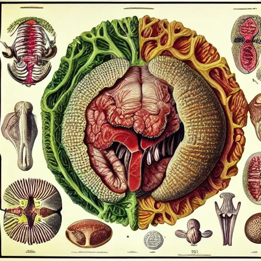 Image similar to hamburger anatomy by ernst haeckel, masterpiece, vivid, very detailed