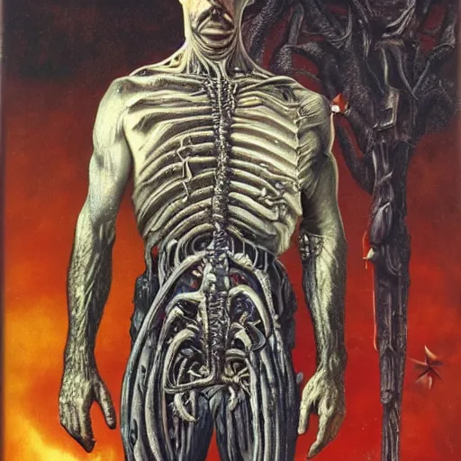 Image similar to Portrait of Igor Ivanovich Strelkov while he is calling for war total mobilization, photo-realistic, color image, 2K, highly detailed, bodyhorror by H.R.Giger, tends to have fractal structure