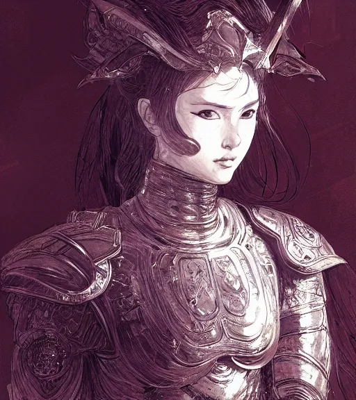 Image similar to portrait of anime woman in armor, pen and ink, intricate line drawings, by craig mullins, ruan jia, kentaro miura, greg rutkowski, loundraw