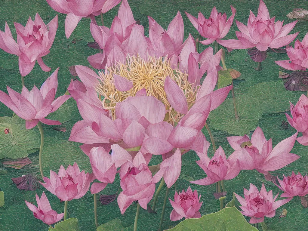 Prompt: a chaotic windy tornado of sacred lotus flowers, intricate details, aesthetically pleasing and harmonious natural colors, art by tiffany bozic, impressionism, detailed