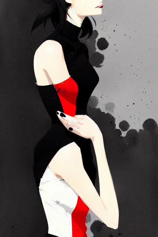 Image similar to a ultradetailed beautiful panting of a stylish woman wearing a black dress, by conrad roset, greg rutkowski and makoto shinkai, trending on artstation