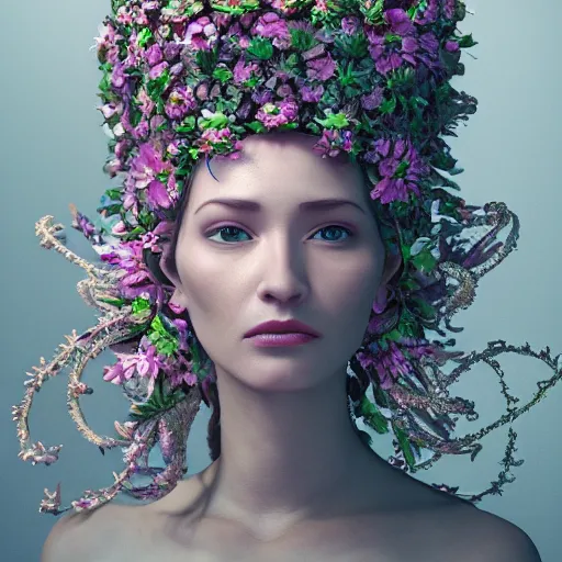 Prompt: the flower queen, 4 k, intricate detailed, jaw dropping, gorgeous, surreal, octane render