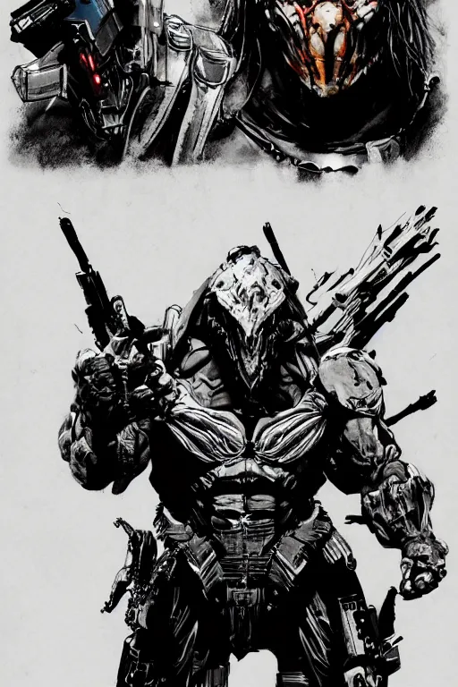 Image similar to predator concept art by yoji shinkawa, character concept sheet, white background, ink, trending on artstation, sharp focus, illustration, concept art, 8 k