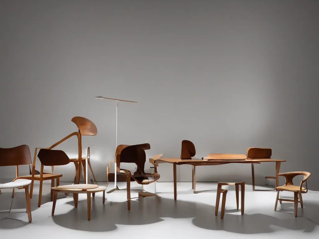 Image similar to nordic furniture design by alvar aalto and eero saarinen, studio quality photography, studio lighting