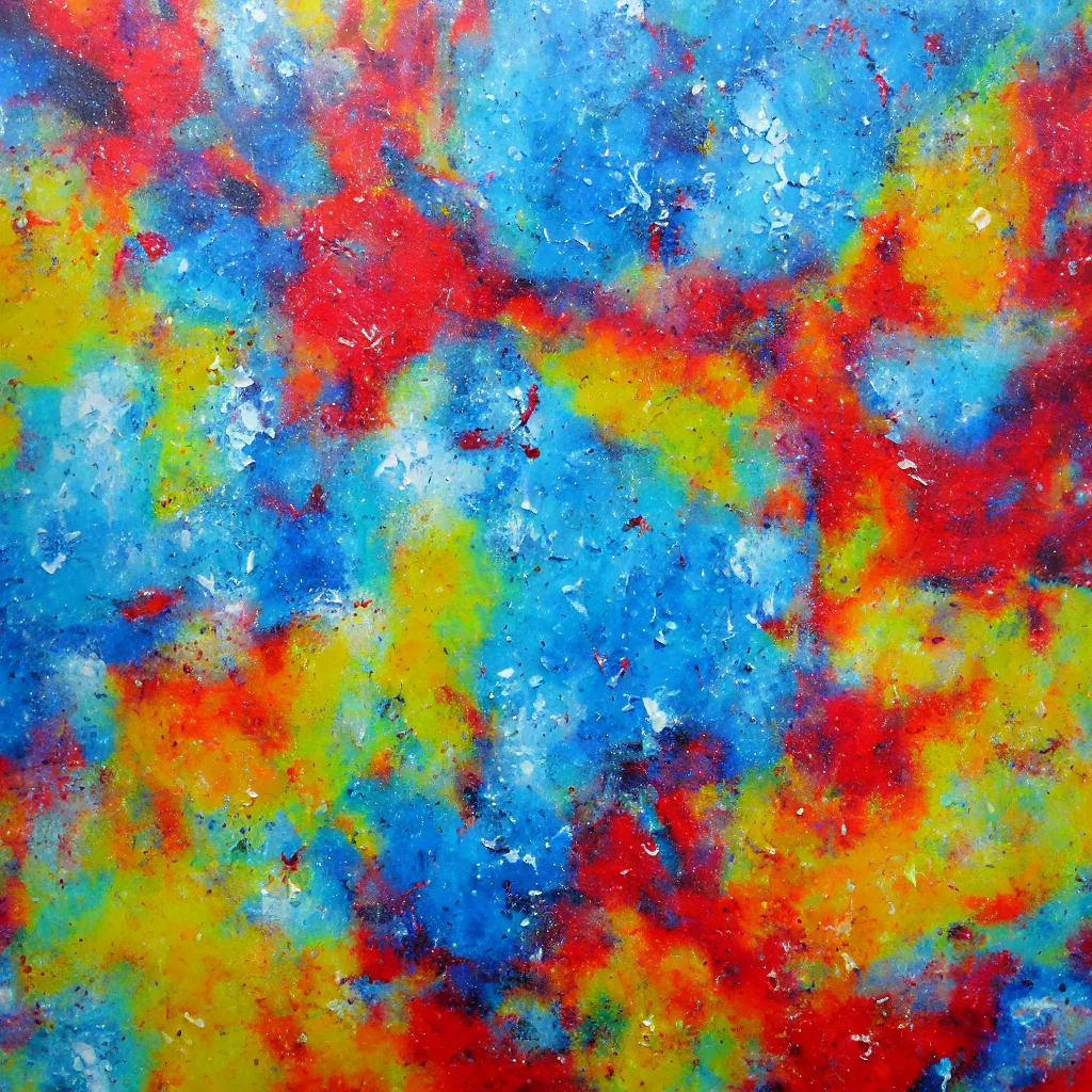 Prompt: acrylic painting made by scraping paint across a canvas, intricate details, abstract art, bright colours
