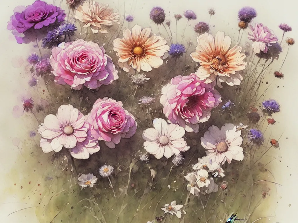Prompt: aquarell flowers ( ( ( ( ( muted colors ) ) ) ) ) by jean baptiste monge!!!!!!!!!!!!!!!!!!!!!!!!!