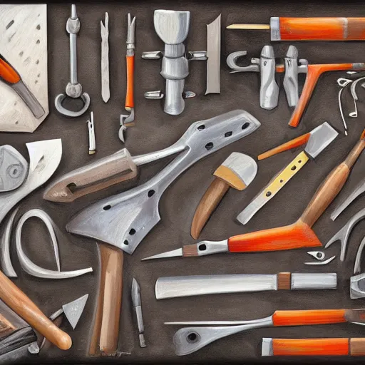 Image similar to painting of some tools by peter klasen, artstation, hd, ultra detailed