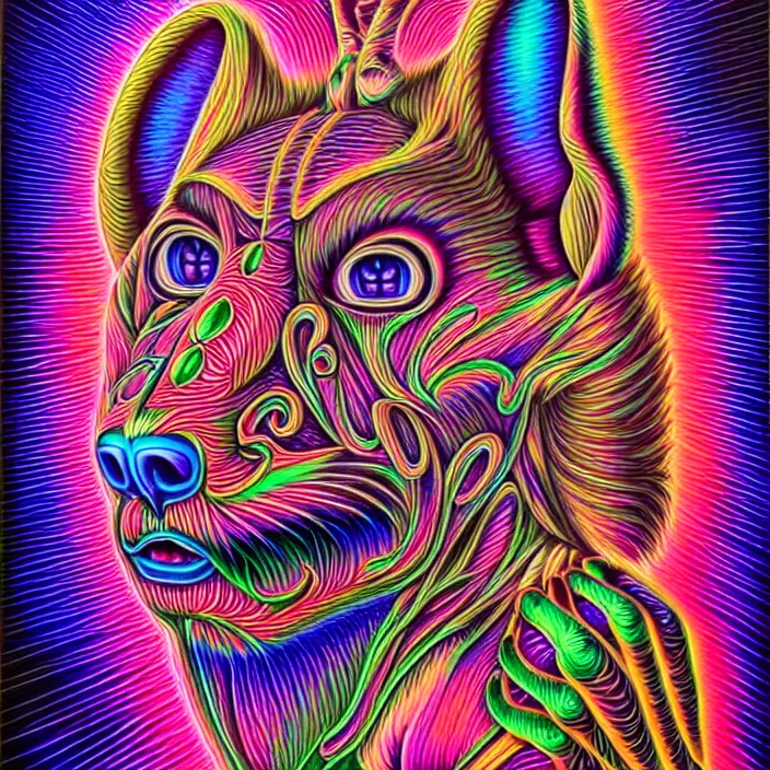 Prompt: psychedelic fursuiters, by alex grey, intricate details, artstation, furry, beautiful