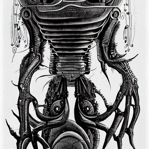 Prompt: a giant biomechanical alien monster by jack gaughan