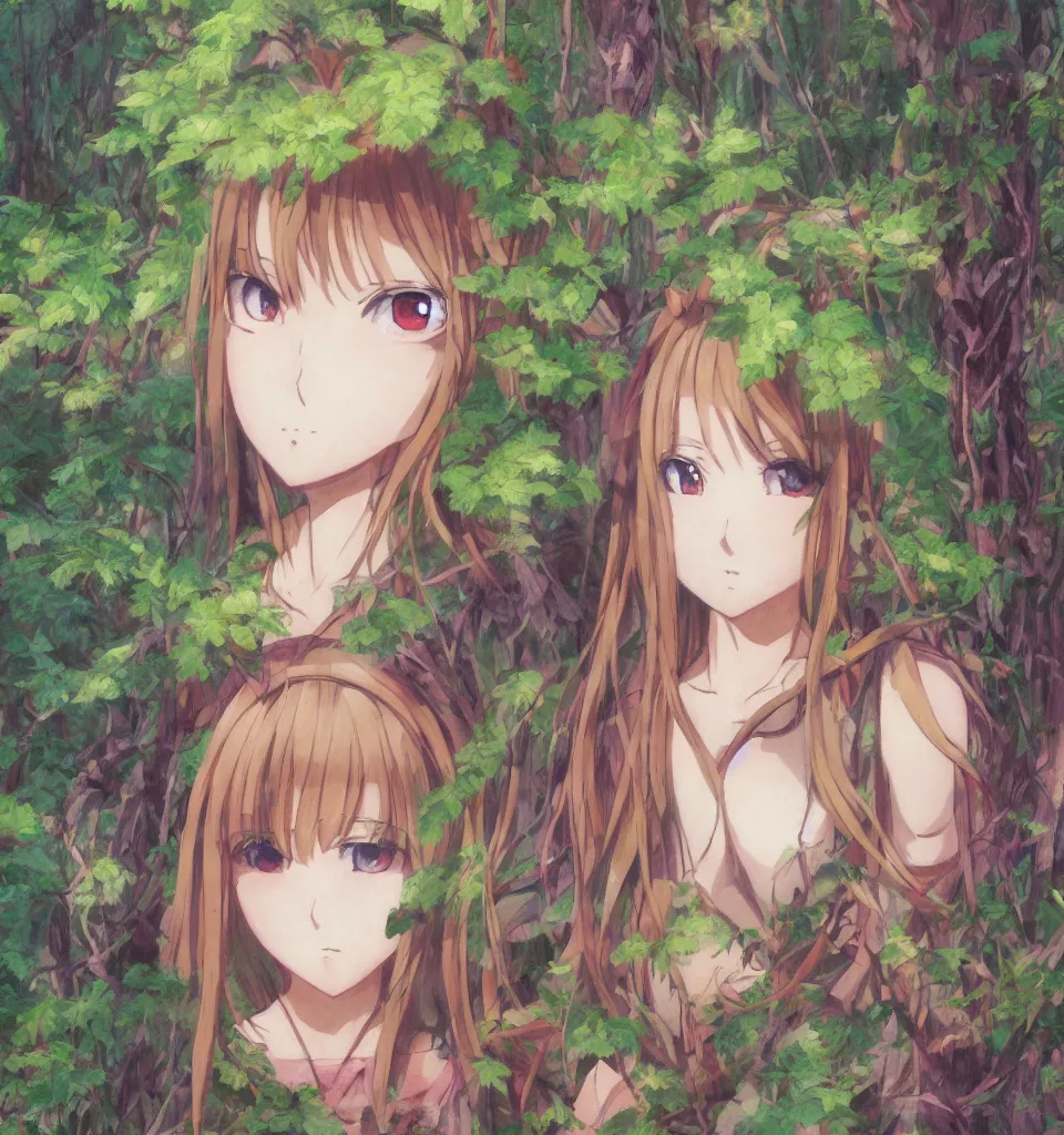 Prompt: a detailed painting in the style of anime of a beautiful young girl in a forest