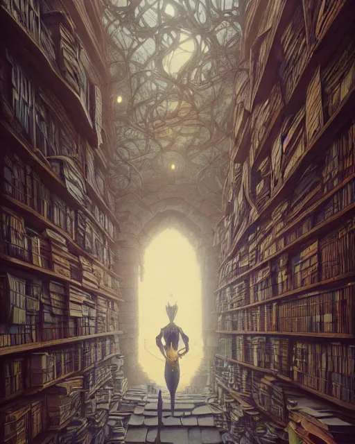 Prompt: highly detailed surreal vfx portrait of a villain in a castle of books, stephen bliss, unreal engine, greg rutkowski, loish, rhads, beeple, makoto shinkai and lois van baarle, ilya kuvshinov, rossdraws, tom bagshaw, alphonse mucha, global illumination, detailed and intricate environment