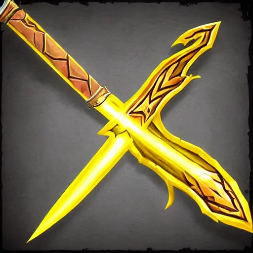 Image similar to yellow broad sword, giant sword, war blade weapon, hearthstone art, fantasy game art style, league of legends style art