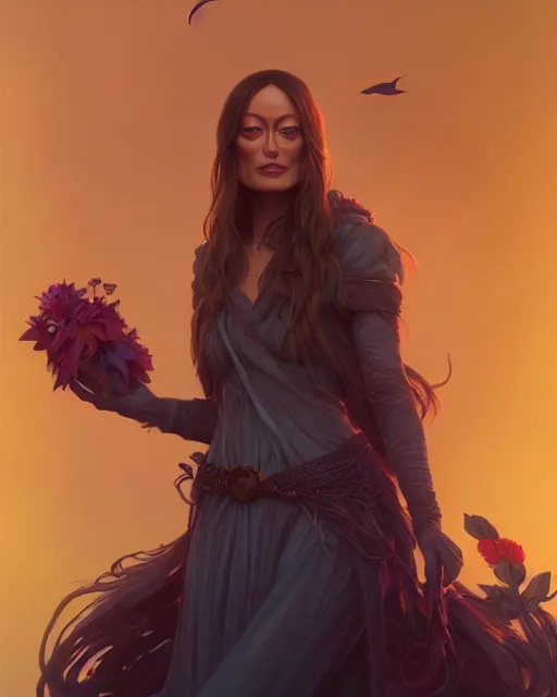 Prompt: highly detailed vfx portrait of olivia wilde as a witch, stephen bliss, unreal engine, greg rutkowski, loish, rhads, beeple, makoto shinkai and lois van baarle, ilya kuvshinov, rossdraws, tom bagshaw, alphonse mucha, global illumination, detailed and intricate environment