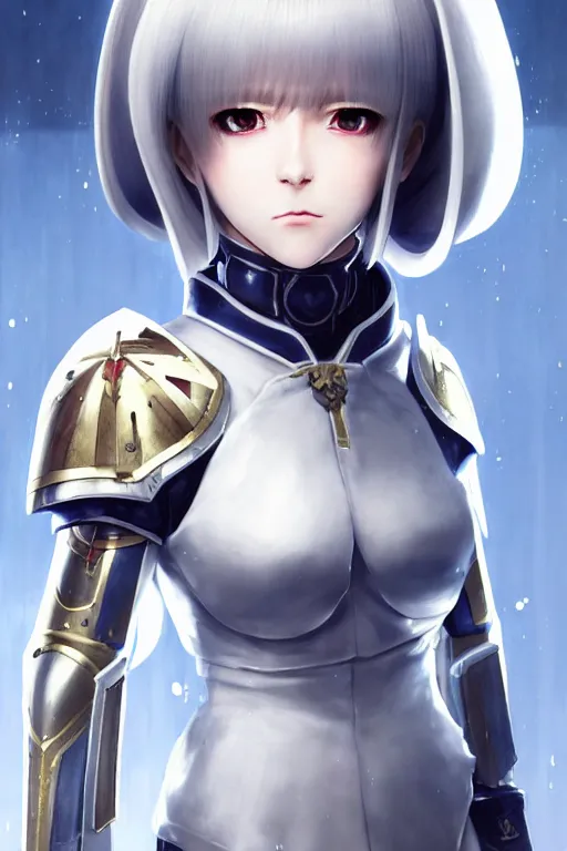 Image similar to portrait of Anime sister of battle, Warhammer 40000, cute-fine-face, white-short-hair pretty face, realistic shaded Perfect face, fine details. Anime. realistic shaded lighting by Ilya Kuvshinov katsuhiro otomo ghost-in-the-shell, magali villeneuve, artgerm, rutkowski, WLOP Jeremy Lipkin and Giuseppe Dangelico Pino and Michael Garmash and Rob Rey