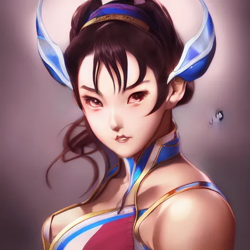 Image similar to A beautiful semi realistic anime portrait of Chun li, by Stanley Artgerm Lau, WLOP, Rossdraws, James Jean, Andrei Riabovitchev, Marc Simonetti, and Sakimichan, tranding on artstation H- 768