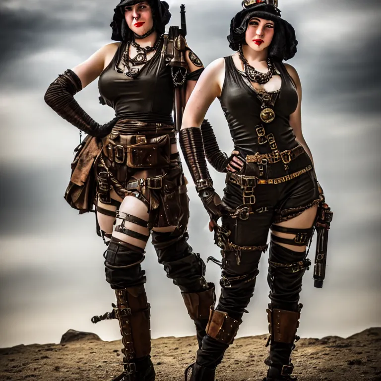 Prompt: full length photo of a very beautiful female dieselpunk warrior, 8 k, hdr, smooth, sharp focus, high resolution, award - winning photo