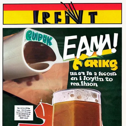 Image similar to new drink ad, retro, 8 0 s, magazine, old paper, crumpled page