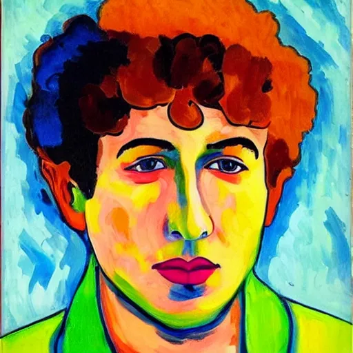 Prompt: portrait of a young bob dylan, fauvism,