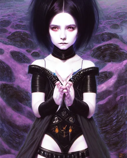 Image similar to portrait of beautiful cute young goth maiden girl with short white hairs in warhammer armor, art by ( ( ( kuvshinov ilya ) ) ) and wayne barlowe and gustav klimt and artgerm and wlop