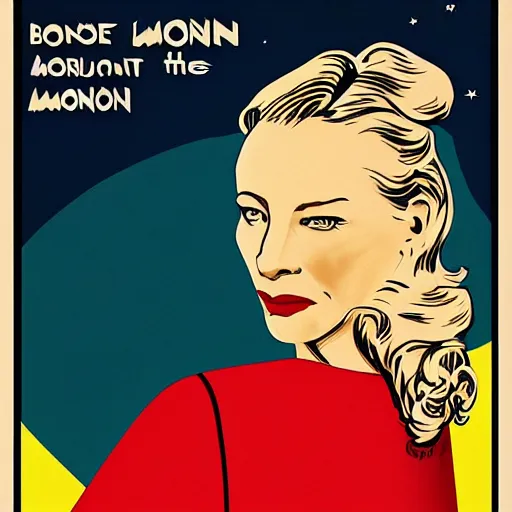 Image similar to propaganda poster for colonizing the moon with cate blanchett, by bonesetell