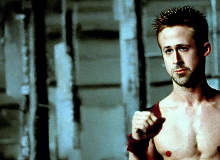 Image similar to film still of Ryan Gosling as Tyler Durden in Fight Club 1999