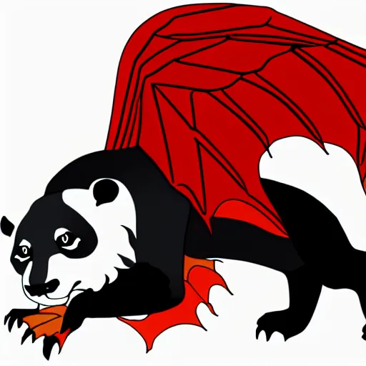 Image similar to vector art of panda with welsh dragon wings and tail, intercrossed, chimera, welsh flag, adobe illustrator