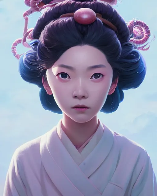 Image similar to highly detailed surreal vfx portrait of nezuko kamado from demon slayer, stephen bliss, unreal engine, greg rutkowski, loish, rhads, beeple, makoto shinkai and lois van baarle, ilya kuvshinov, rossdraws, tom bagshaw, alphonse mucha, global illumination, detailed and intricate environment