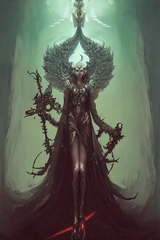 Prompt: 2.0 tarot card + angel, ornate, intricate and detailed, rule of thirds, Art by Peter Mohrbacher, Tsutomu Nihei, soft wayne barlowe, unreal engine, pixar, video game