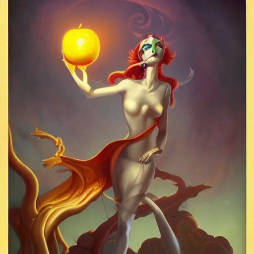 Image similar to eris, discordianism, golden apple of discordia, by peter mohrbacher, loish