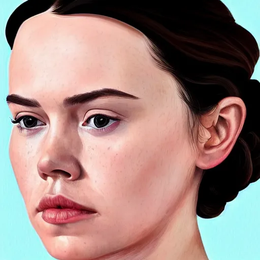 Prompt: frowning daisy ridley, head and shoulders portrait, extremely detailed masterpiece, one single continues line.