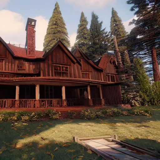 Prompt: Peaceful wooden mansion, interior, unreal engine 5 tech demo, Asher Duran