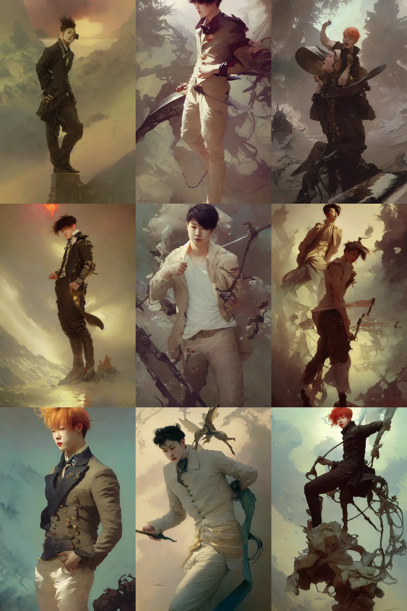 Image similar to male park jimin, art by joseph leyendecker, peter mohrbacher, ivan aivazovsky, ruan jia, reza afshar, marc simonetti, alphonse mucha