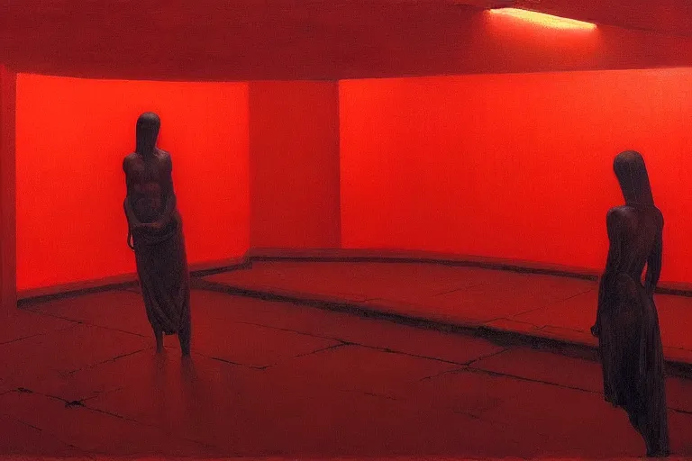 Image similar to only with red, crowd screaming, an exposed picture in a roman theater, in the style of beksinski, parts by edward hopper, parts by rodcenko, parts by yue minjun, intricate and epic composition, red by caravaggio, insanely quality, highly detailed, masterpiece, red light, artstation, 4 k