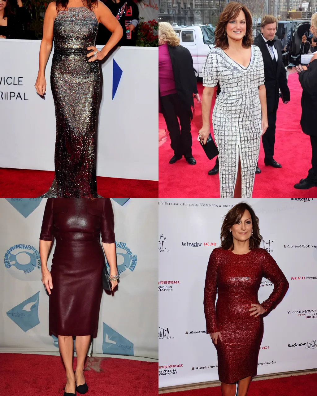 Prompt: mariska hargitay wearing the ugliest outfit ever, red carpet photo