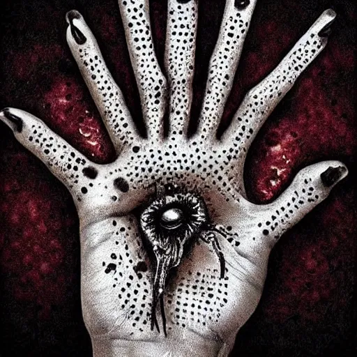 Image similar to trypophobia hands, horror art