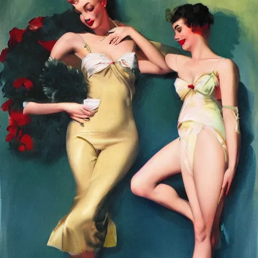 Image similar to best friends, painting by olivia, coby whitmore, vargas, rolf armstrong