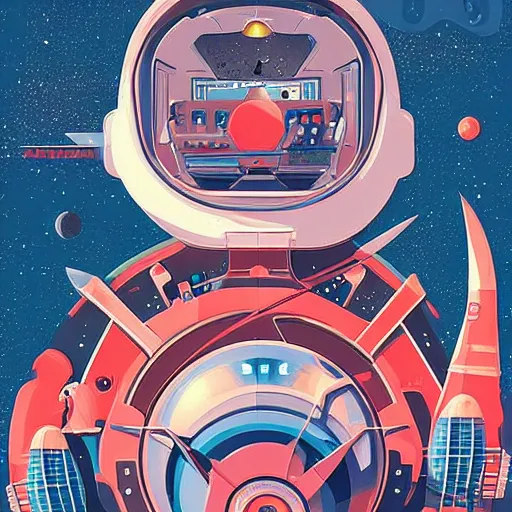 Prompt: retrofuturistic illustrations of space travel by mehmet reha tugcu from behance