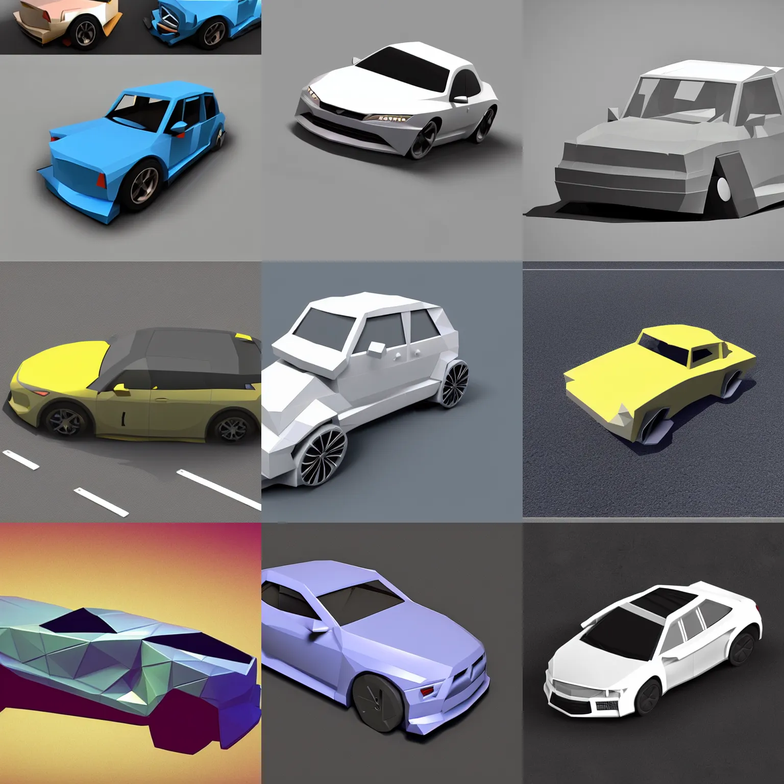 Prompt: low poly car dribbble