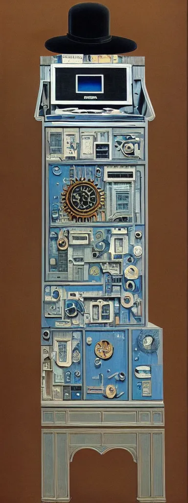 Image similar to An intricate, highly detailed and technologically advanced steampunk computer painted by Rene Magritte and Salvador Dali