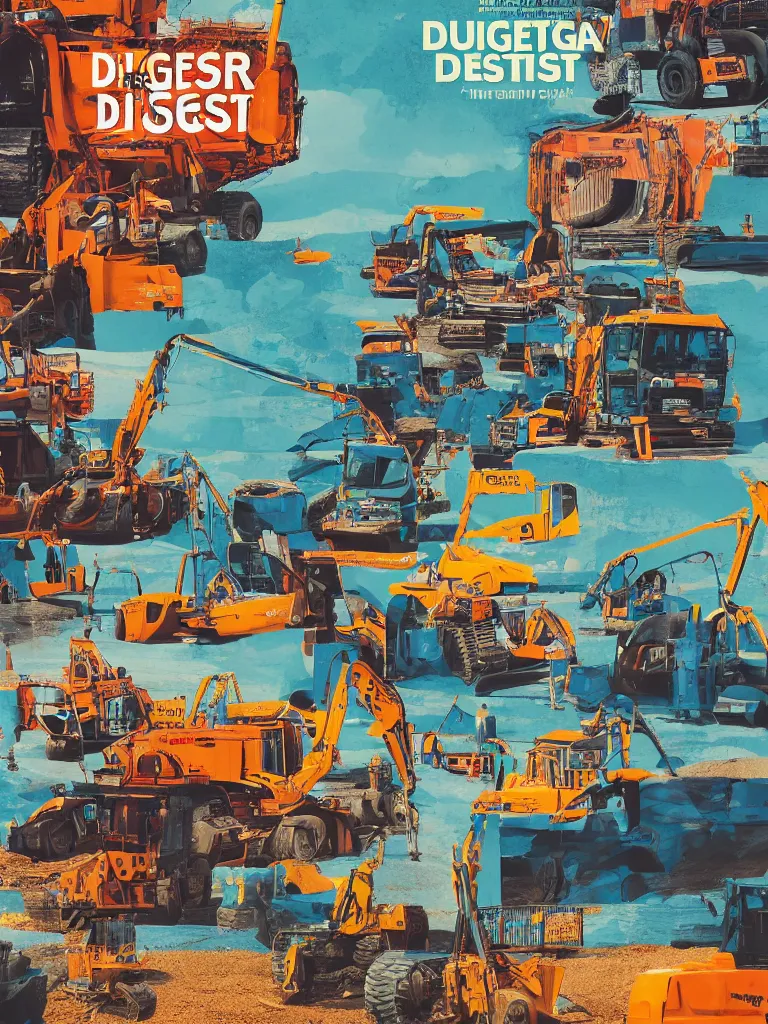 Image similar to poster for the diggerfest festival, in the uk, summer, diggers, teen vogue, 8 k, high detail, center of focus, rule of thirds, composition, y 2 k aesthetic