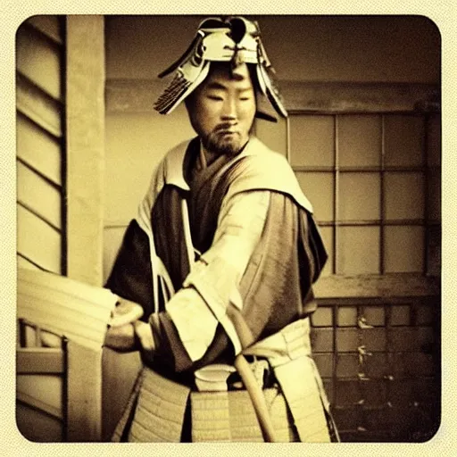 Prompt: “ old photo of a samurai using an iphone ”