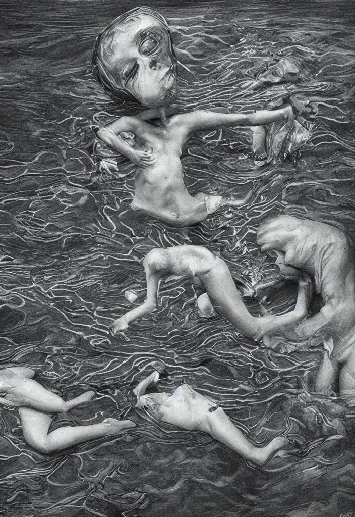 Image similar to highly detailed surrealist art about drowning slowly