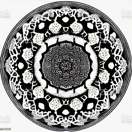 Image similar to persian mandala, vector art, black and white