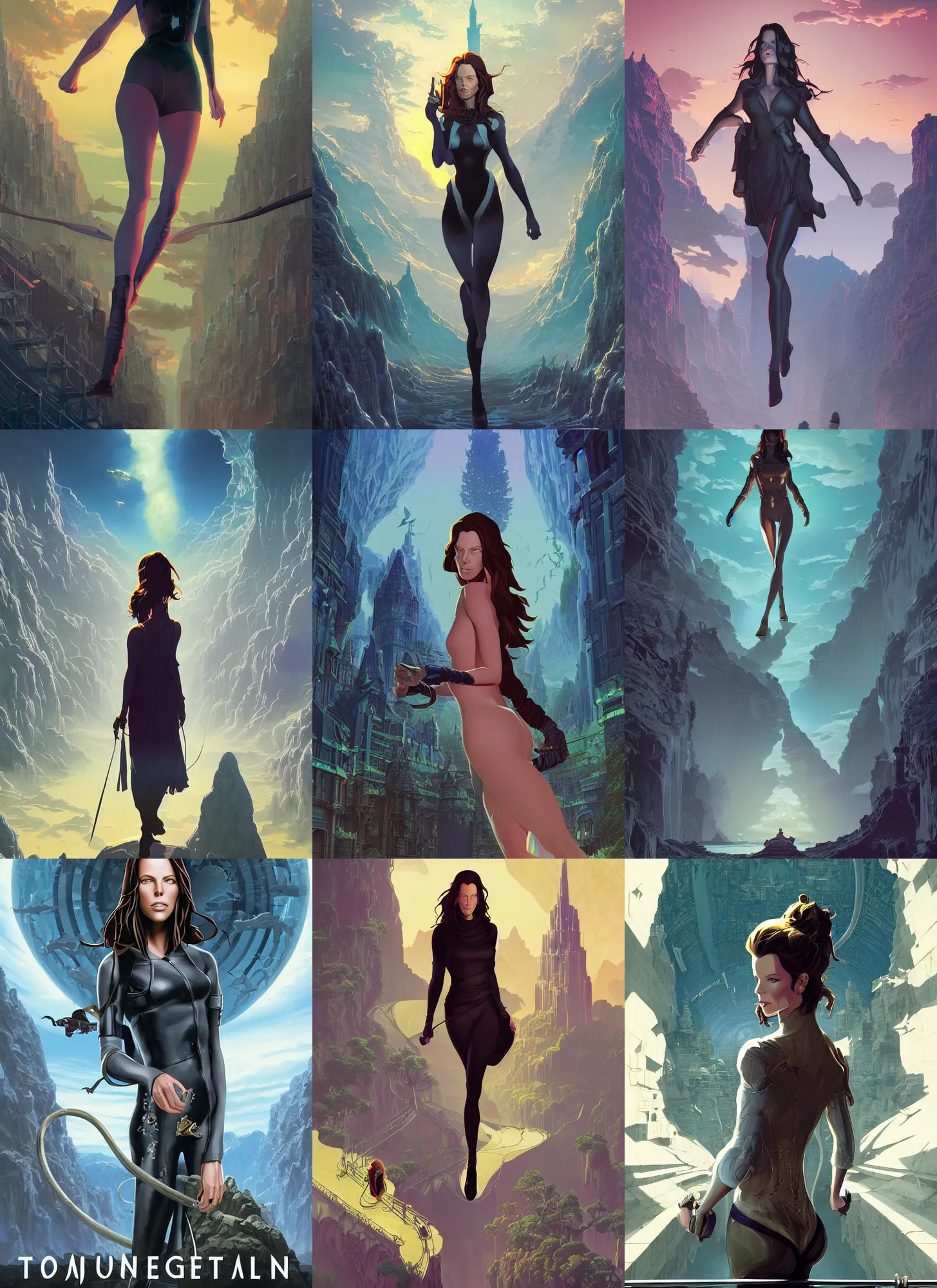 Prompt: Travel poster artwork by Michael Whelan and Tomer Hanuka, Rendering of travel Kate Beckinsale through the fantasy Dungeon, high contrast, full of details, by Makoto Shinkai and thomas kinkade, Matte painting, trending on artstation and unreal engine